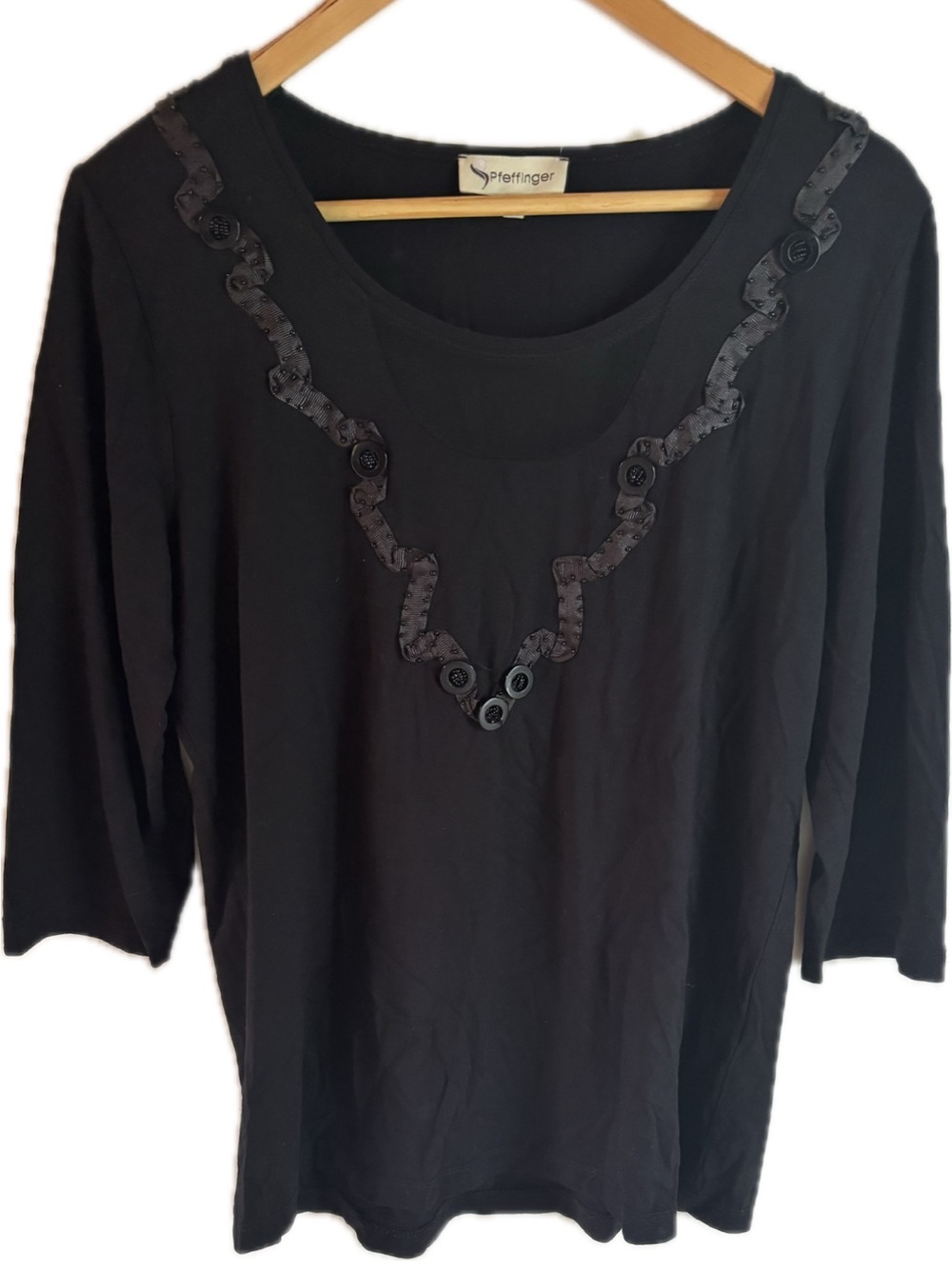 Pfeffinger Black Women's Boatneck 3/4 Sleeve Top
